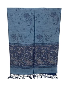 Paisley Lurex Pashmina Denim Blue