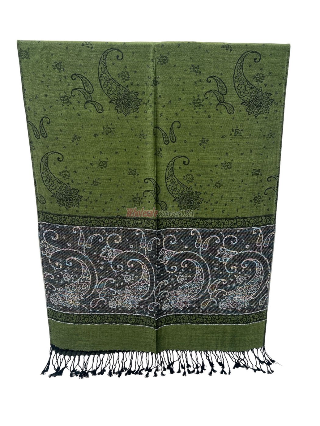 (image for) Paisley Lurex Pashmina Army Green