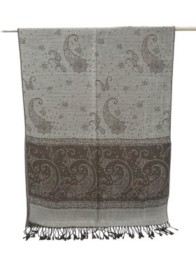 Paisley Lurex Pashmina Light Grey / Army Green