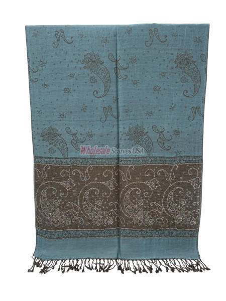 (image for) Paisley Lurex Pashmina Blue / Army Green