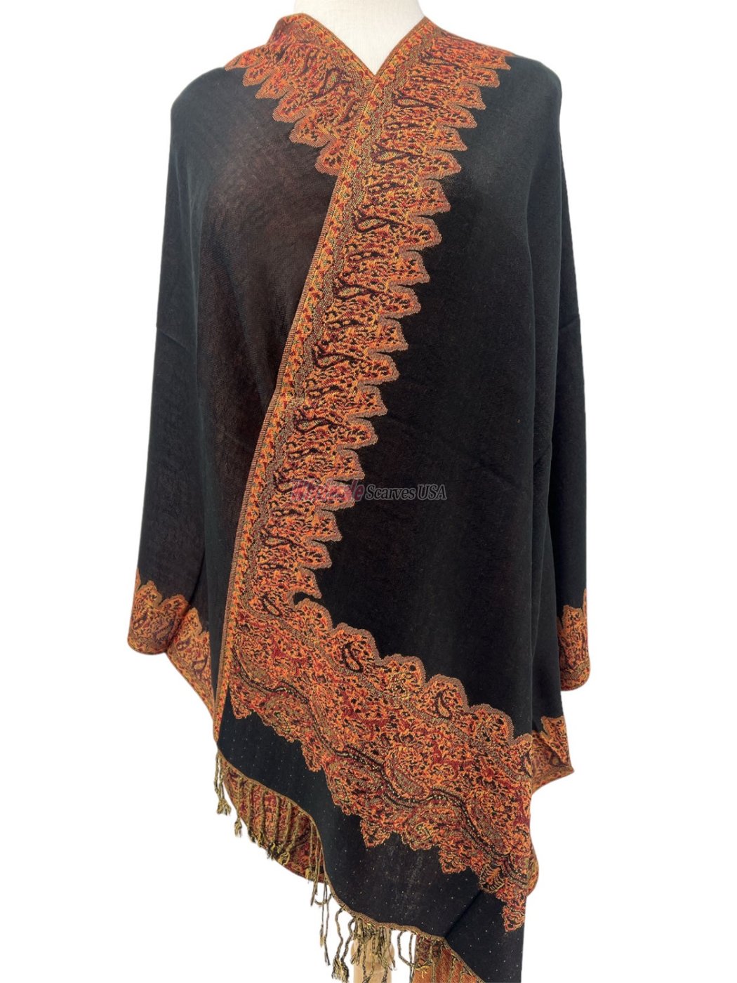 (image for) Jacquard Border Scarf Black/Orange