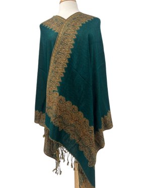 Jacquard Border Scarf Dark Green