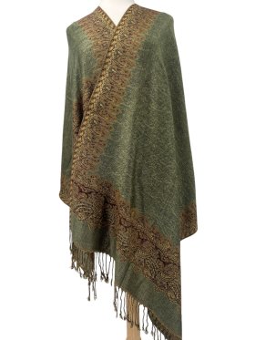 Jacquard Border Scarf Dark Sea Green