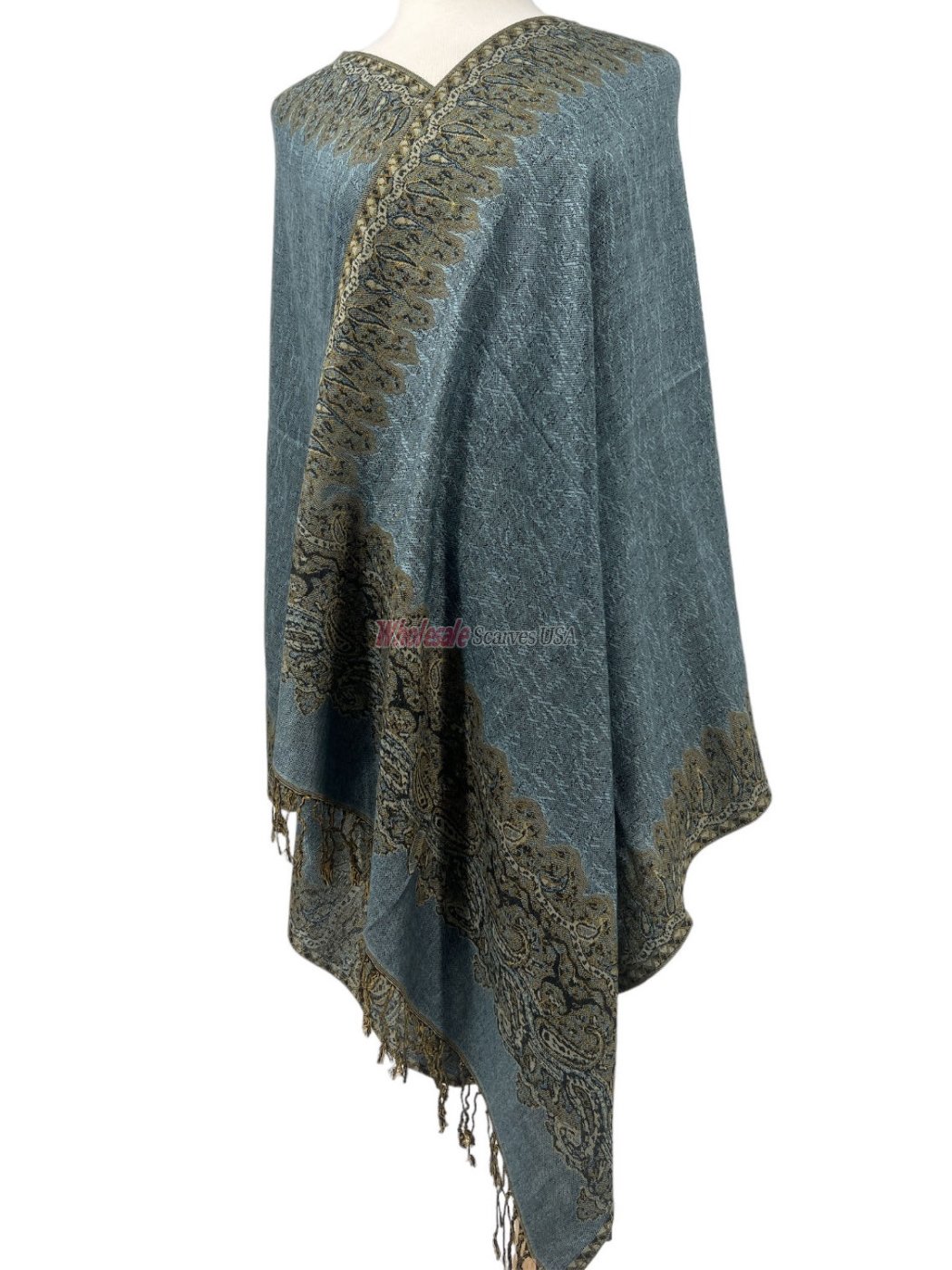 (image for) Jacquard Border Scarf Light Steel Blue