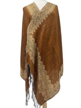 Jacquard Border Scarf Sandy Brown