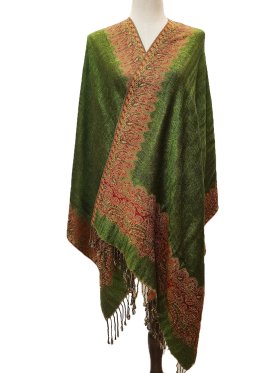 Jacquard Border Scarf Grass Green