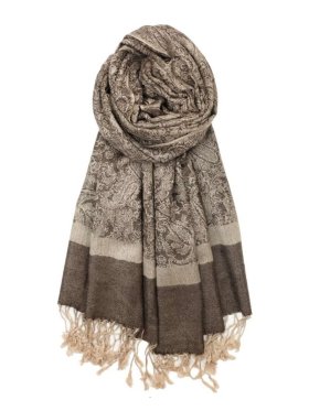 Paisley Jacquard Shawl Tan Brown