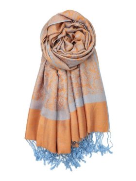 Paisley Jacquard Shawl Orange/Light Blue