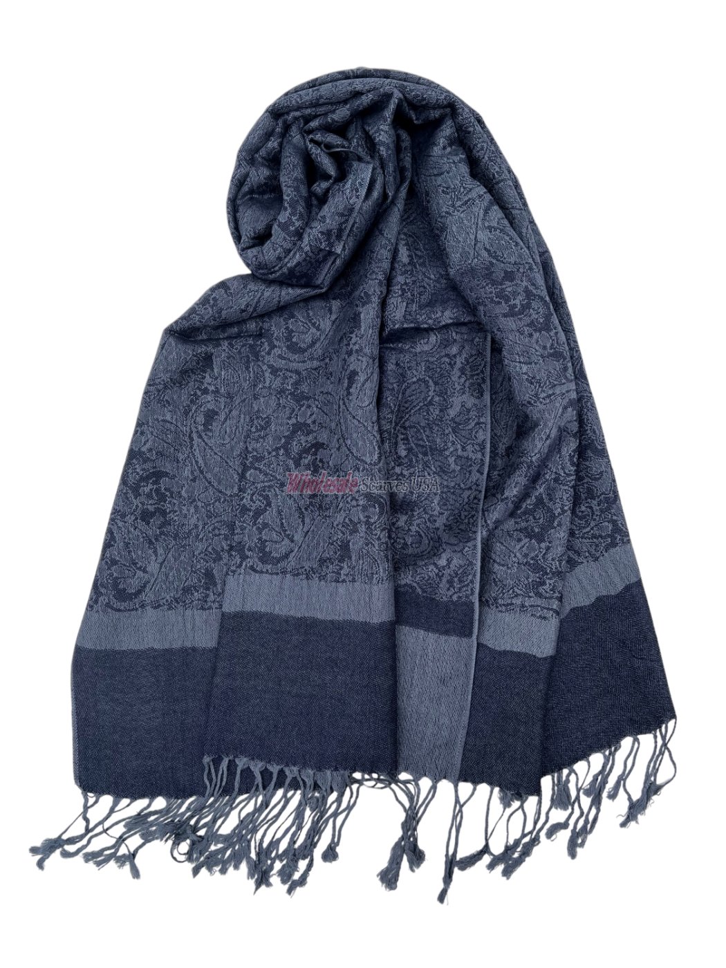 (image for) Paisley Jacquard Shawl Navy