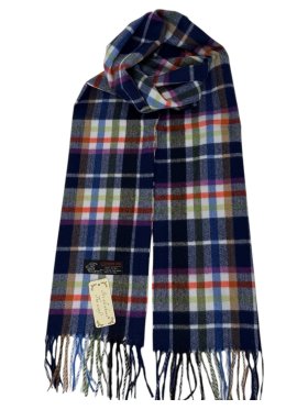 Cashmere Feel Plaid Scarf 12/pack Navy Blue