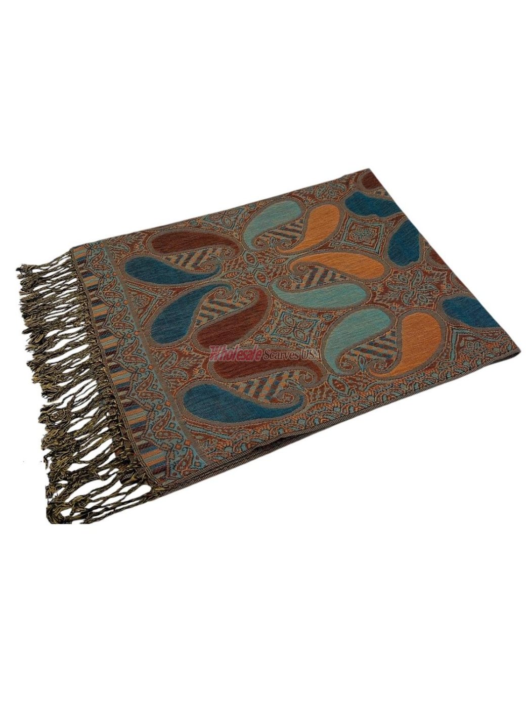 (image for) Beautiful Paisley Pashmina Teal / Orange