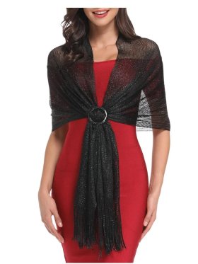 Sparkling Metallic Shawls and Wraps Black