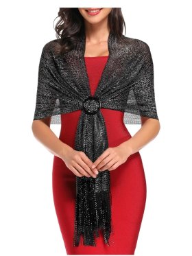 Sparkling Metallic Shawls and Wraps Black/Silver