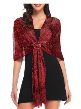 Sparkling Metallic Shawls and Wraps Burgundy