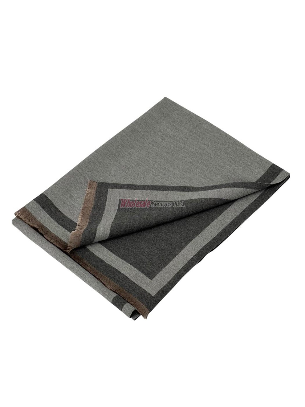 (image for) Reversible Oversized Border Cashmere Shawl: Grey 7903