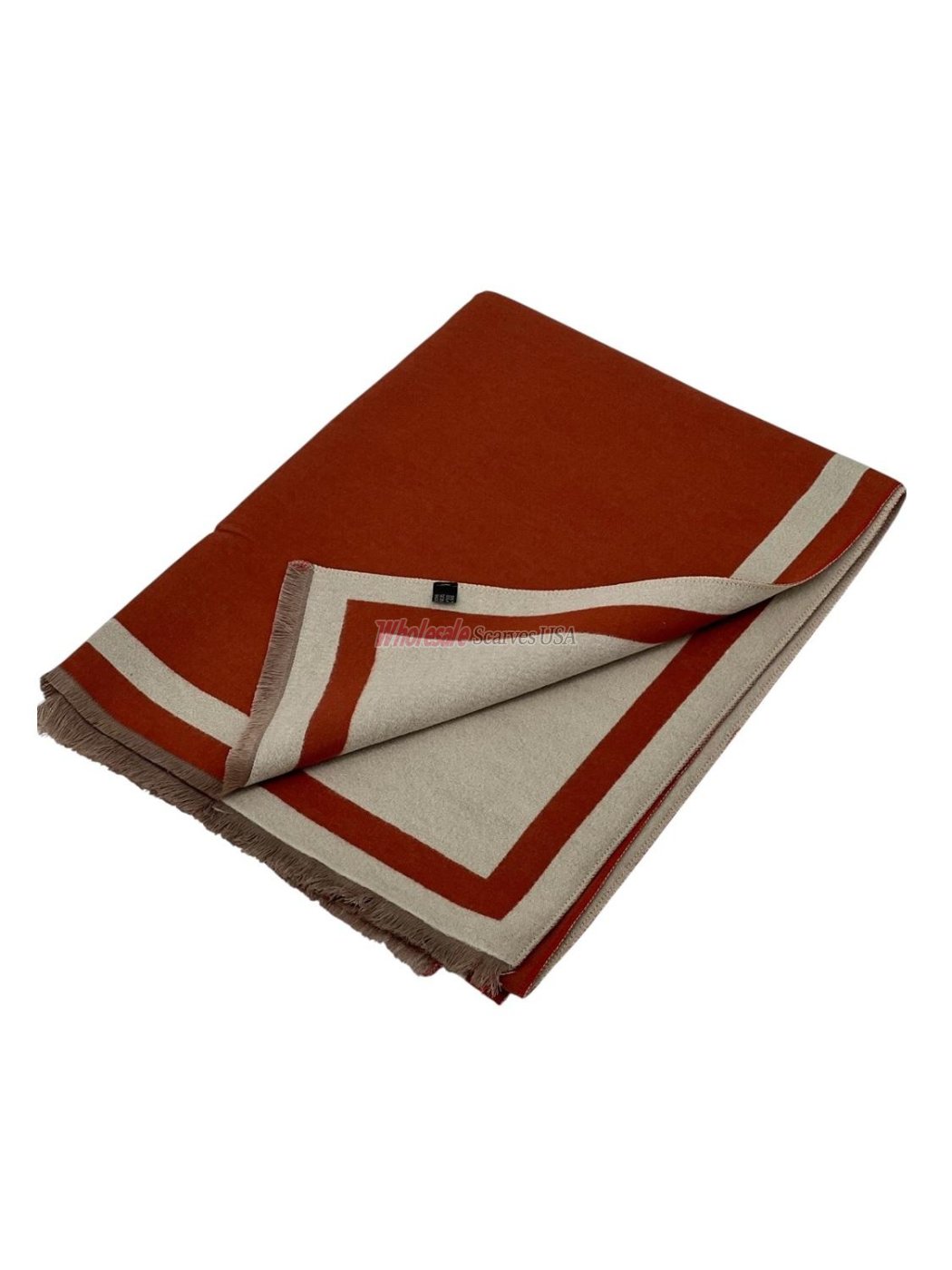 (image for) Reversible Oversized Border Cashmere Shawl: Rust Red 7905