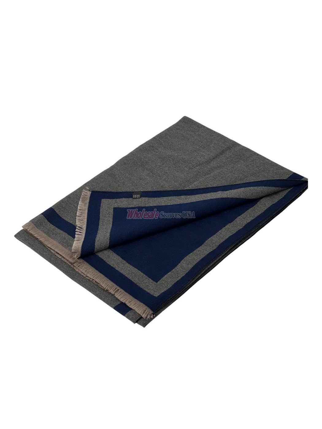 (image for) Reversible Oversized Border Cashmere Shawl: Heather Grey 7908