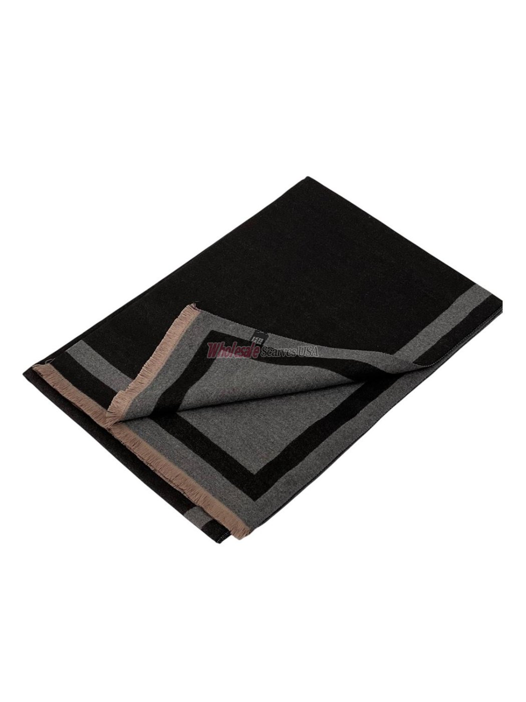 (image for) Reversible Oversized Border Cashmere Shawl: Black7909
