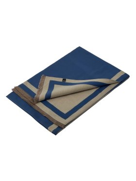 Reversible Oversized Border Cashmere Shawl: Blue 7906