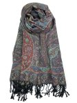 (image for) Tapestry Style Paisley Pashmina Teal/Black Multi
