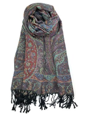 Tapestry Style Paisley Pashmina Teal/Black Multi