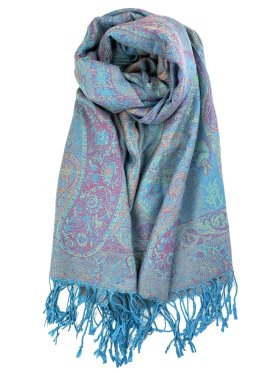 Tapestry Style Paisley Pashmina Turquoise/pink