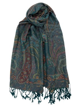 Tapestry Style Paisley Pashmina Turquoise/Wine Multi