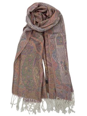 Tapestry Style Paisley Pashmina Pink/White Multi