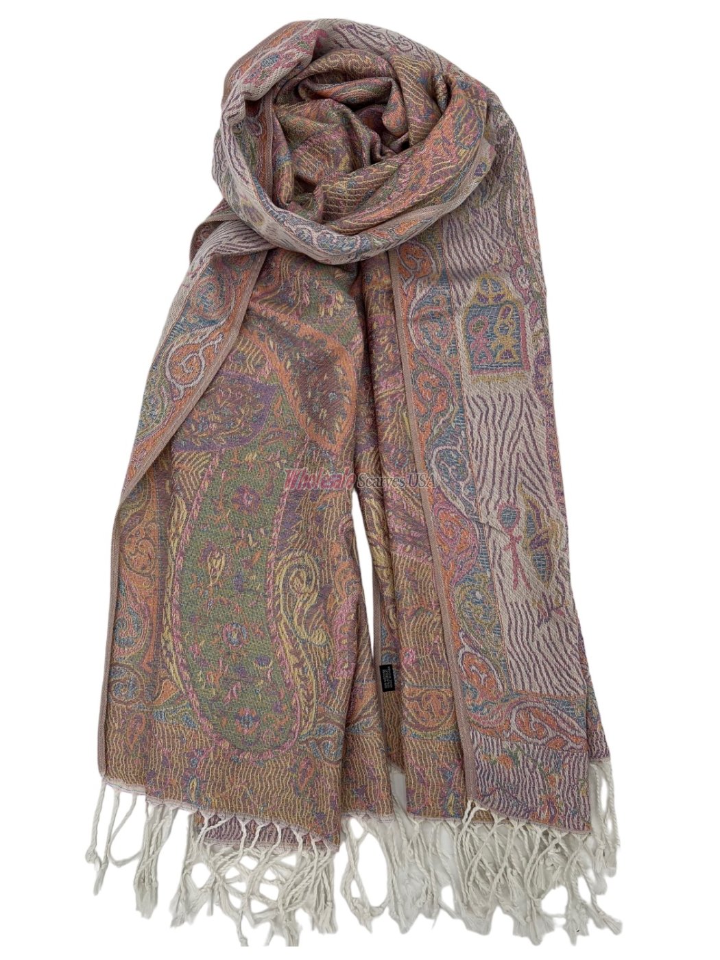 (image for) Tapestry Style Paisley Pashmina Pink/White Multi