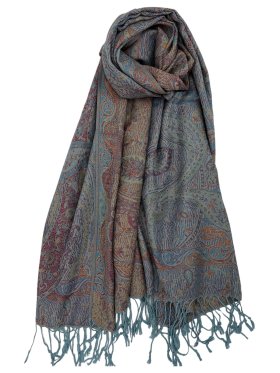 Tapestry Style Paisley Pashmina Teal/Wine Multi
