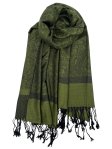 Paisley Jacquard Shawl Black/Army Green