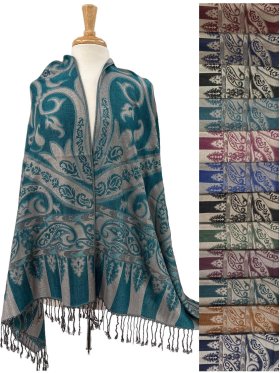 Metallic Paisley Floral Pashmina 1 DZ, Asst. Color