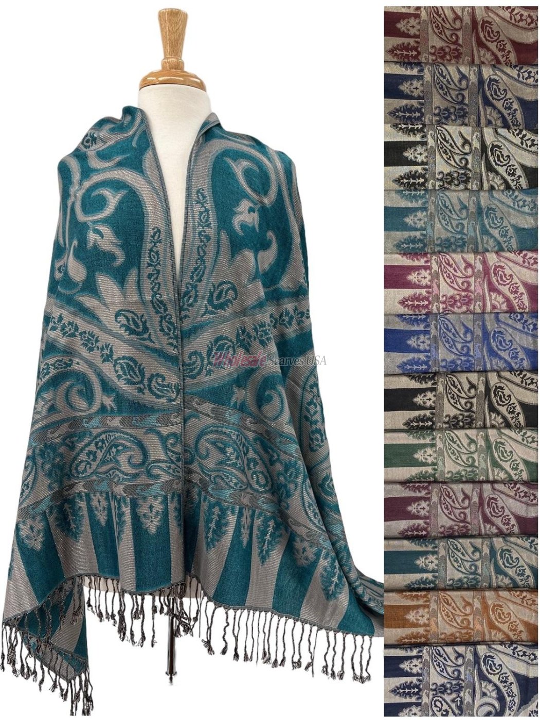 (image for) Metallic Paisley Floral Pashmina 1 DZ, Asst. Color