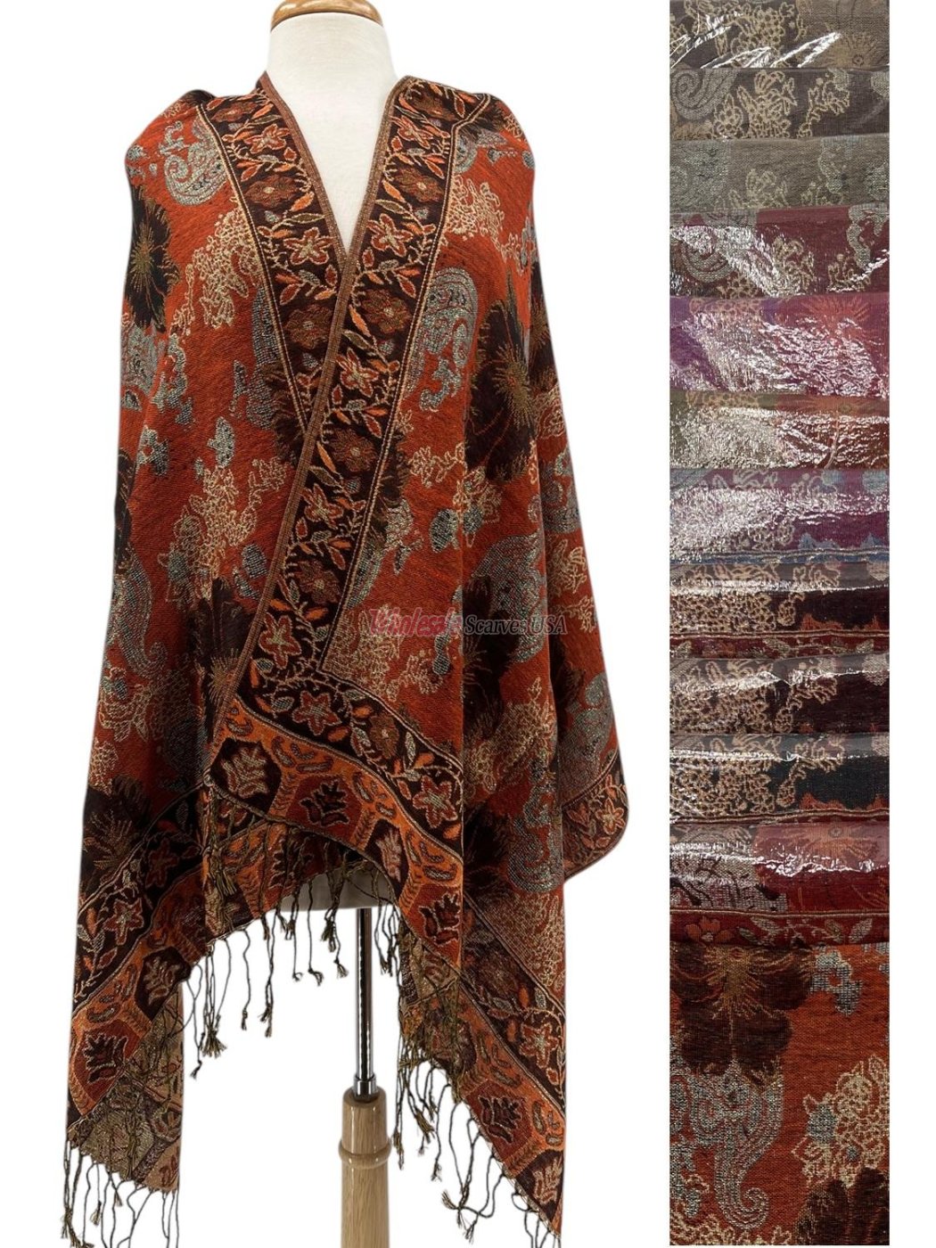 (image for) Metallic Floral Paisley Pashmina (9 Colors Asst.)