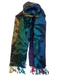 (image for) Rainbow Peacock Feather Pashmina Black Multi