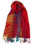 (image for) Rainbow Peacock Feather Pashmina Red Multi