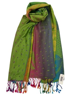 Rainbow Peacock Feather Pashmina Green Multi