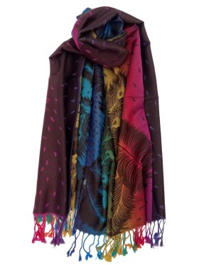 Rainbow Peacock Feather Pashmina Purple Multi