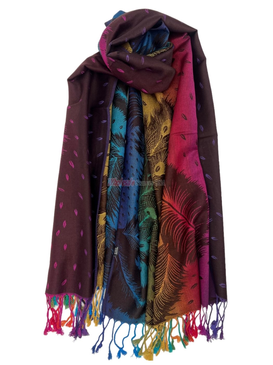 (image for) Rainbow Peacock Feather Pashmina Purple Multi