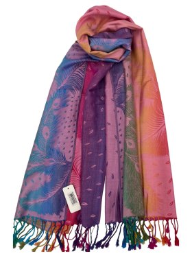 Rainbow Peacock Feather Pashmina Pink Multi