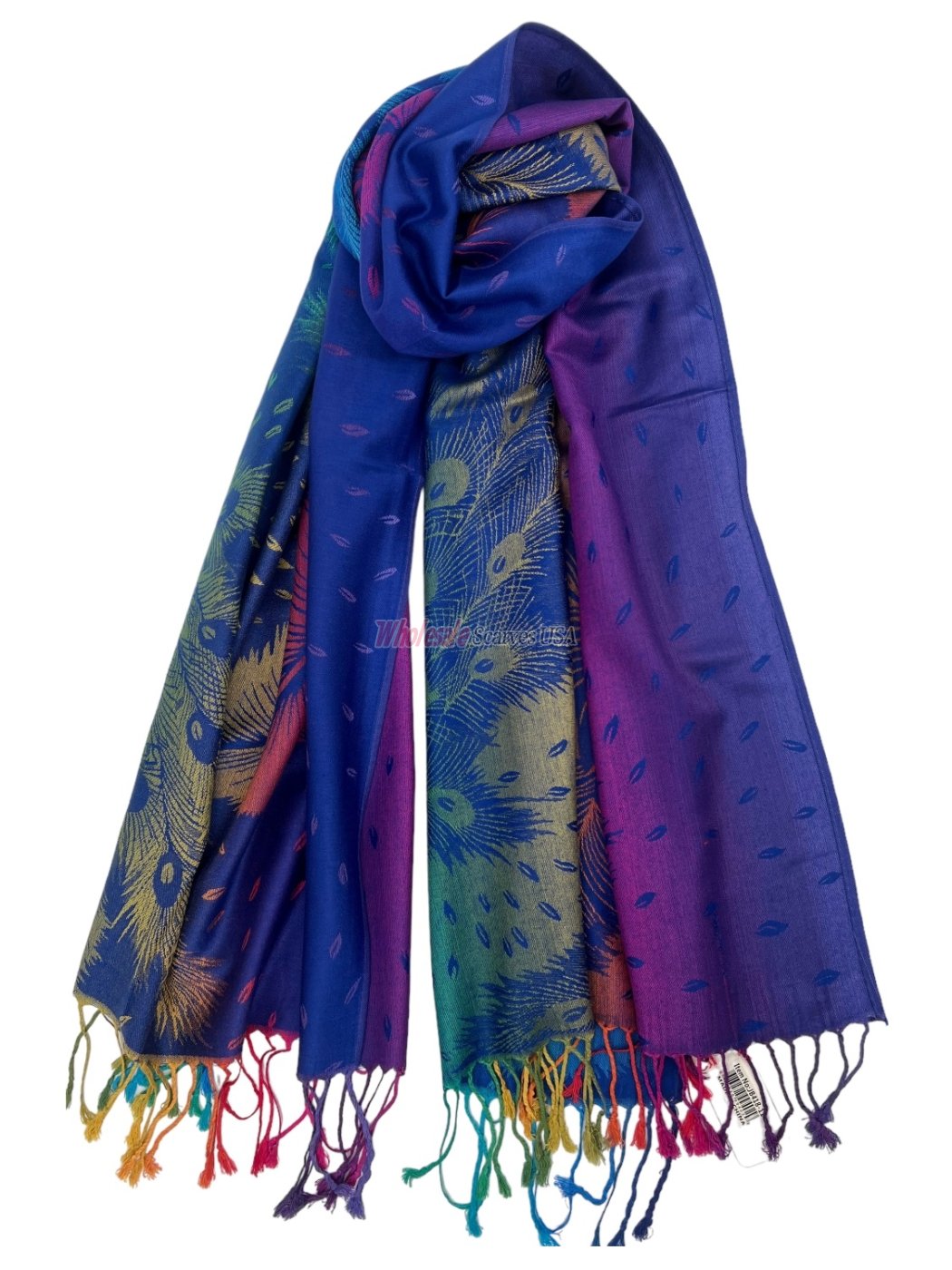 (image for) Rainbow Peacock Feather Pashmina Blue Multi