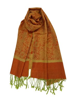 Paisley Jacquard Shawl Orange / Green