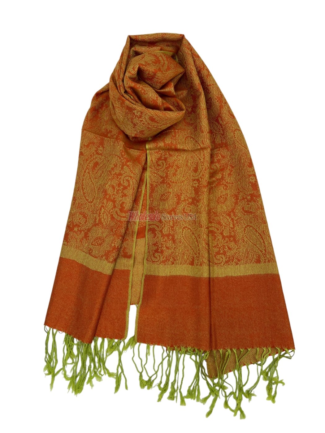 (image for) Paisley Jacquard Shawl Orange / Green