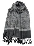 Paisley Jacquard Shawl Black/White Grey