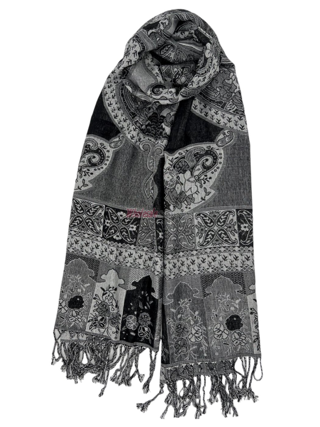 (image for) Paisley Flower Shawl Black