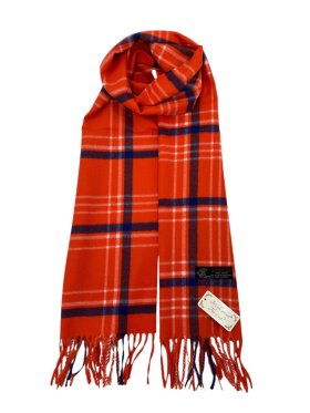 Cashmere Feel Plaid Scarf 12-pack Orange/Blue/White