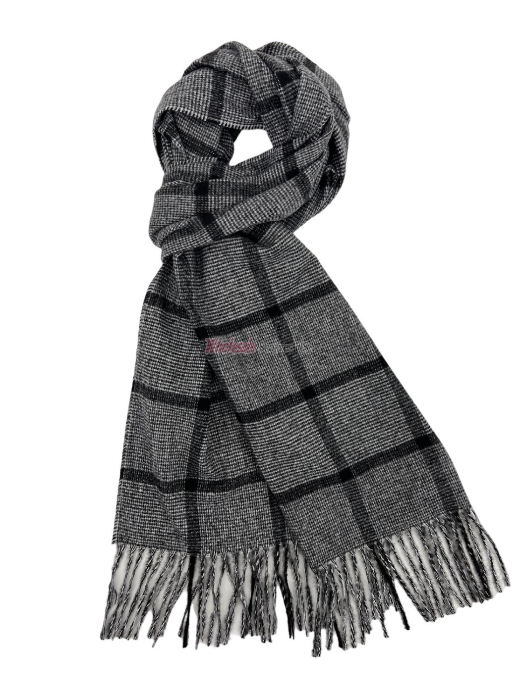 (image for) Cashmere Feel Plaid Scarf Black/White 12-pack 51753 - Click Image to Close