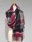 Cashmere Feel Plaid Scarf Shawl Black/Burgundy