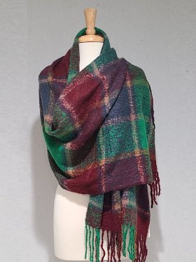 Cashmere Feel Plaid Scarf Shawl Green/Burgundy