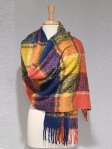 Cashmere Feel Plaid Scarf Shawl Orange/Blue